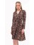 Kadın Taba Kruvaze Bağlama Detaylı Leopar Desenli Mevsimlik Midi Elbise 4358-100 5