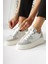 Julissa Beyaz Süet Parlak Desenli Kalın Taban Kadın Sneakers 2