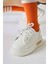 Loura Ekru Deri Desenli Havalı Taban Bağcıklı Sneakers 2
