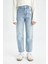 Kız Çocuk Mom Fit Yırtık Detaylı Dar Paça Cepli Jean Pantolon C8532A824AU 4