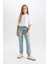 Kız Çocuk Okul Mom Fit Yırtık Detaylı Dar Paça Jean Pantolon D3524A824WN 2