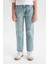 Kız Çocuk Okul Mom Fit Yırtık Detaylı Dar Paça Jean Pantolon D3524A824WN 4