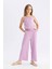 Kız Çocuk Wide Leg Geniş Bol Paça Beli Lastikli Bürümcük Pantolon C5372A824SM 1