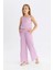 Kız Çocuk Wide Leg Geniş Bol Paça Beli Lastikli Bürümcük Pantolon C5372A824SM 2