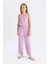Kız Çocuk Wide Leg Geniş Bol Paça Beli Lastikli Bürümcük Pantolon C5372A824SM 3
