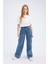Kız Çocuk Wide Leg Kargo Geniş Bol Paça Pamuklu Jean Pantolon D7091A825SM 3