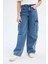 Kız Çocuk Wide Leg Kargo Geniş Bol Paça Pamuklu Jean Pantolon D7091A825SM 4
