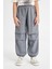 Kız Çocuk Beli ve Paçası Lastikli Cepli Gri Paraşüt Jogger Pantolon D0646A824SM 4