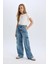 Kız Çocuk Wide Leg Kargo Geniş Bol Paça Pamuklu Jean Pantolon D7089a825sp 4
