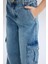 Kız Çocuk Wide Leg Kargo Geniş Bol Paça Pamuklu Jean Pantolon D7089a825sp 7