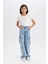 Kız Çocuk Wide Leg Kargo Geniş Paça Pamuklu Jean Pantolon D9694a825sp 4