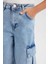 Kız Çocuk Wide Leg Kargo Geniş Paça Pamuklu Jean Pantolon D9694a825sp 6