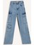 Kız Çocuk Wide Leg Kargo Geniş Paça Pamuklu Jean Pantolon D9694a825sp 8
