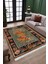 Yeşil Figürlü Vintage Kaymaz Taban Kilim Yıkanabilir Yolluk Dot Tabanlı Oturma Odası Halısı 4093A 2