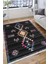 Siyah Renk Otantik Halı Kaymaz Taban Kilim Yıkanabilir Yolluk Dot Tabanlı Salon Halısı 4209C 4