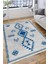 Gri Mavi Otantik Halı Kaymaz Taban Kilim Yıkanabilir Yolluk Dot Tabanlı Salon Halısı 4209B 4