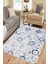 Vintage Mavi Çiçekli Desen Kaymaz Taban Kilim Yıkanabilir Yolluk Dot Tabanlı Salon Halısı 4171A 1