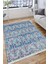 Eskitme Mavi Çiçekli Desen Kaymaz Taban Kilim Yıkanabilir Yolluk Dot Tabanlı Salon Halısı 4197A 4