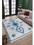 Gri Mavi Otantik Halı Kaymaz Taban Kilim Yıkanabilir Yolluk Dot Tabanlı Salon Halısı 4209B 2