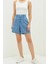 Kadın Yüksek Bel Açık Mavi Jean Etek Görünümlü Şort – Cepli, Rahat Kesim Yazlık Denim 3