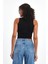 Kadın Siyah Fitilli Görünümlü Askılı Kalın Esnek Örme Basic Crop Atlet Bluz 5