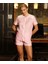 Kadın Kısa Kollu Dantel Detaylı Pembe Şortlu Pijama Takımı Yazlık, Şık ve Rahat 2’li Set 5