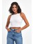 Kadın Beyaz Fitilli Görünümlü Askılı Kalın Esnek Örme Basic Crop Atlet Bluz 1