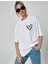 Unisex Baskılı Oversize T-Shirt - Beyaz 6