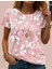 Kadın Kısa Kollu Bisiklet Yaka Çiçek Desenli Viskon Bluz 1