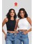 Kadın Siyah-Beyaz Fitilli Görünümlü Askılı Kalın Esnek Örme 2'li Basic Crop Atlet Bluz 1