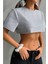 Kadın Gri Bisiklet Yaka Oversize Crop T-Shirt 3