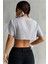Kadın Gri Bisiklet Yaka Oversize Crop T-Shirt 5