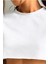 Kadın Beyaz Bisiklet Yaka Oversize Crop T-Shirt 2