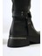 Lani Siyah Toka ve Zımba Detaylı Kalın Tabanlı Çizme 5