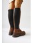 Meli Taba Toka Detaylı Dalgış Kumaşlı Tokalı Çizme 5