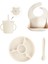 4'lü Silikon Beslenme Seti - Yapboz Puzzle Mama Tabağı Önlük Pipetli Bardak Diş Kaşıyıcı Kaşık Bej 1