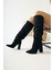 Loren Siyah Süet Siveri Burunlu Yüksek Topuklu Dizaltı Çizme 5