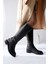 Momena Siyah Toka Detaylı Fermuarlı Kısa Topuklu Çizme 4