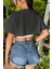 Kadın Antrasit Bisiklet Yaka Oversize Crop T-Shirt 6