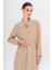 Gömlek Yaka Aksesuar Detaylı Astarsız Modal Büyük Beden Pardesü Bej 6745 5