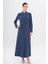 Hakim Yaka Boncuk ve Işleme Detaylı Astarsız Modal Pardesü Indigo 6728 1
