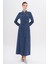Hakim Yaka Boncuk ve Işleme Detaylı Astarsız Modal Pardesü Indigo 6728 2
