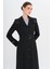 Pelerin ve Kol Ağzı Taş Detaylı Astarlı Pardesü Siyah 6746 2