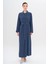 Gömlek Yaka Aksesuar Detaylı Astarsız Modal Büyük Beden Pardesü Indigo 6745 1