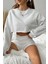 Kadın Gri Oversize Crop Bisiklet Yaka Şardonlu Sweatshirt 1