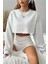 Kadın Gri Oversize Crop Bisiklet Yaka Şardonlu Sweatshirt 2