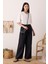 Pileli Basic Keten Pantolon Siyah 1