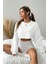 Kadın Beyaz Oversize Crop Bisiklet Yaka Şardonlu Sweatshirt 5