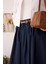 Büzgülü Kanvas Etek Ofis Lacivert 4