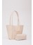 Krem SHK80 Önü Cepli Çıtçıtlı Makyaj Çantalı Suni Deri Büyük Boy Kol ve Omuz Çantası U:26 E:40 G:8 cm 1